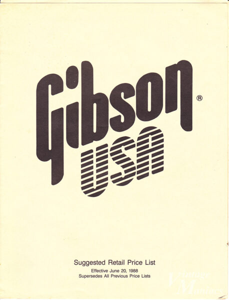 1988年のギブソンのプライスリストの表紙